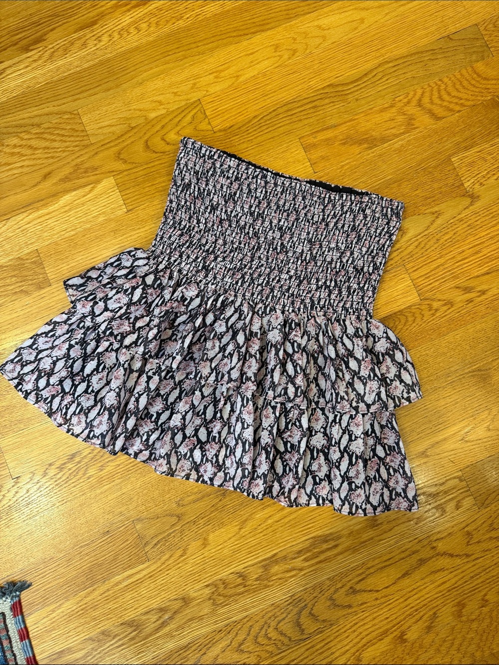 Smocked Tiered Mini Skirt in Black and Pink
Made by SEN